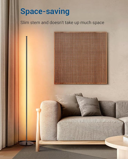DEWENWILS LED Corner Floor Lamp, Set of 2 Modern Dimmable Mood Floor Light, 57.5" Minimalist Standing Tall Lamp for Living Room, Bedroom, Office, 3000K Warm White Light (Black) - LeafyLoom