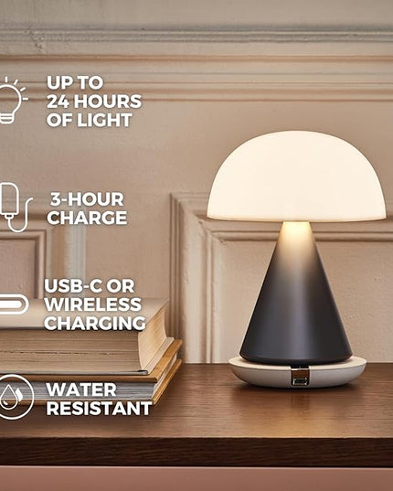 Lexon Mina L Mushroom Lamp - 9 LED Color Table Lamp for Bedrooms, Living Room & Office - Cordless, Rechargeable with 24h Light & Dimmer, Aluminum, Large - Dark Blue - LeafyLoom