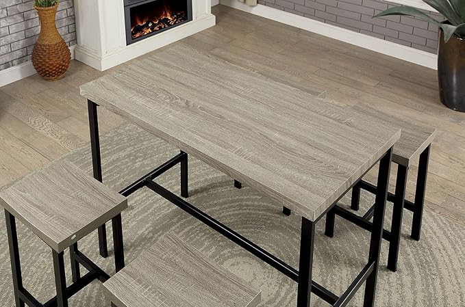 NicBex Dining Table Set for 4 Corner Dining Table Set 5 Pc Counter Height Table Set Sturdy Metal Construction Dining Room Furniture, Easy Assemble, Black+ Gray - LeafyLoom