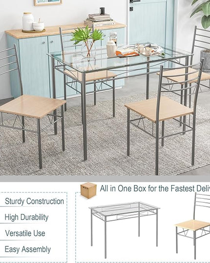 Tangkula Dining Table Set, Beige - LeafyLoom
