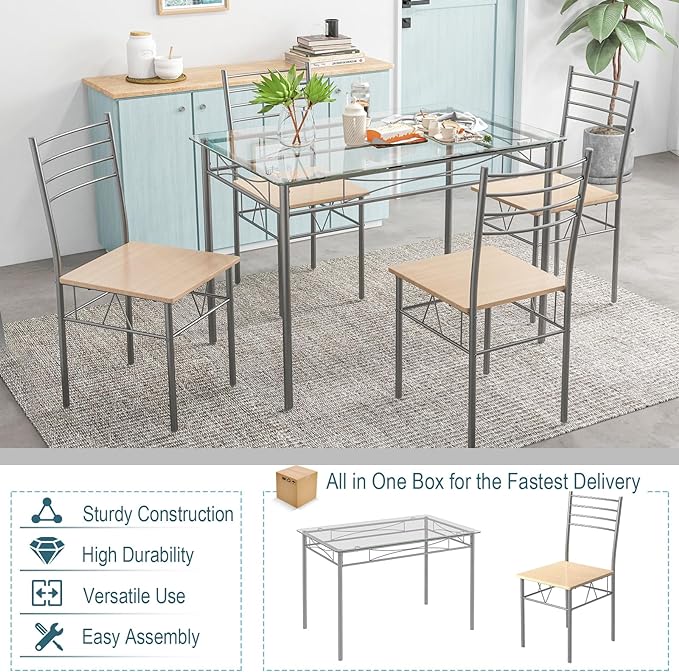 Tangkula Dining Table Set, Beige - LeafyLoom