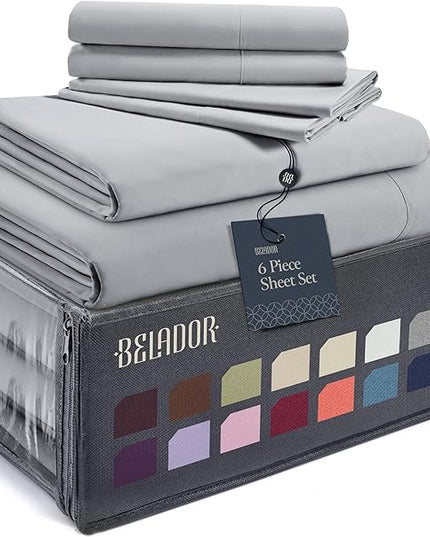 BELADOR Silky Soft Cali King Sheet Set -Luxury 6 Piece Bed Sheets for California King Size Bed, Secure-Fit Deep Pocket Sheets with Elastic, Breathable Hotel Sheets & Pillowcase Set, Wrinkle Free - LeafyLoom