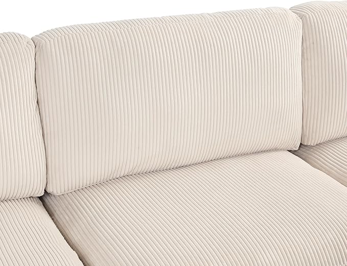 Oversized Modular Sectional Ottomans,6 Seater Corduroy Upholstery L Shaped Reversible Corner, 98" Symmetrical Convertible Sleeper Sofa & Couch Free Combination, Beige Comfy - LeafyLoom