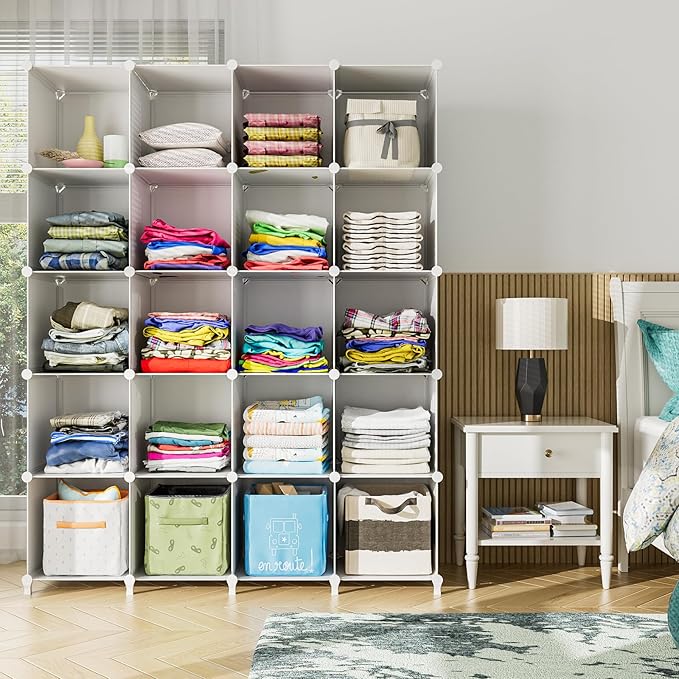 FUNLAX Cube Storage Shelf, 16 Storage Cubes Closet Organizers and Storage Portable Cube Storage Organizer Plastic Bookshelf Bookcase for Study Room, Bedroom, Office, White - LeafyLoom