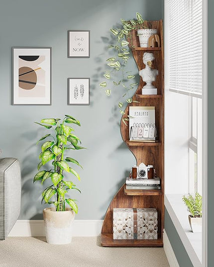 Small Corner Shelf, Modern 5-Tier Wall Corner Bookshelf, Stylish Bookcase Storage Rack for Small Space,Living Room. Bedroom - LeafyLoom