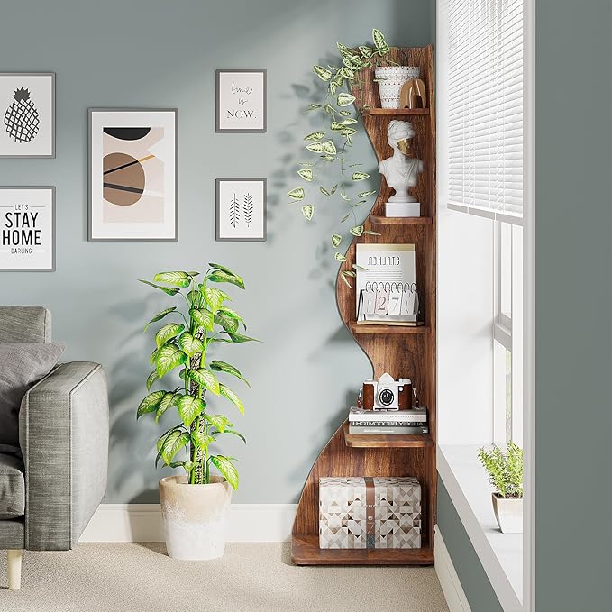 Small Corner Shelf, Modern 5-Tier Wall Corner Bookshelf, Stylish Bookcase Storage Rack for Small Space,Living Room. Bedroom - LeafyLoom