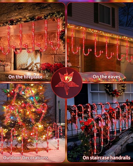 AOSEA Christmas Candy Cane Lights, Upgraded 80 Red LEDs Christmas Decorations Outdoor&Indoor, 10 Pack Waterproof Christmas Lights with 8 Lighting Modes for Pathway, Yard, Walkway, Lawn, Garden Decor AOSEA