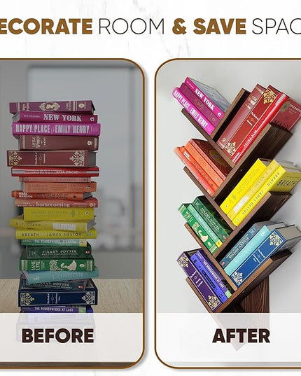 Tree Bookshelf 7-Tier | Wall Bookshelf | Book Organizer | Solid Wood Bookshelf for Kids | Floating Bookshelf Organizer - LeafyLoom