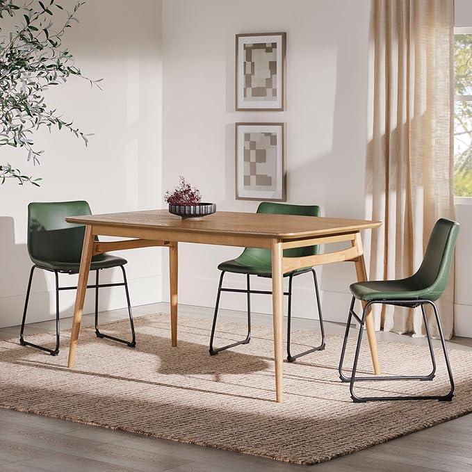 Walker Edison Mid-Century Modern Solid Wood Tapered-Leg Dining Table, 59 Inch, English Ash - LeafyLoom