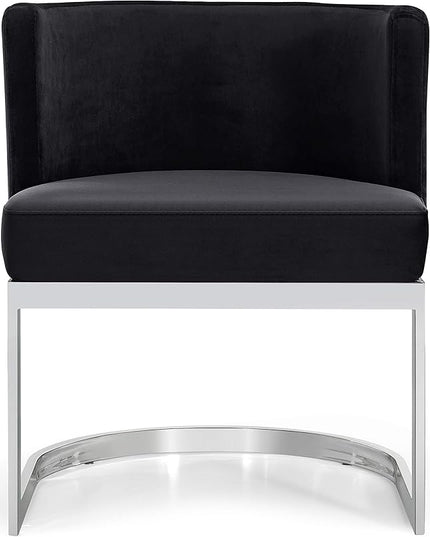 Meridian Furniture Gianna Collection Modern | Contemporary Velvet Upholstered Dining Chair with Polished Chrome Metal Frame, 24" W x 22" D x 29.5" H, Black - LeafyLoom