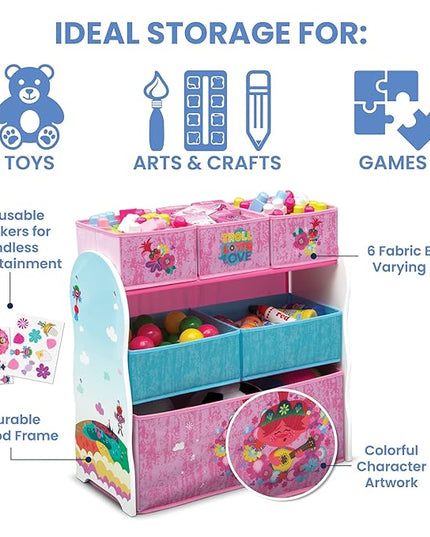 Delta Children Design and Store 6 Bin Toy Storage Organizer, Trolls World Tour - LeafyLoom