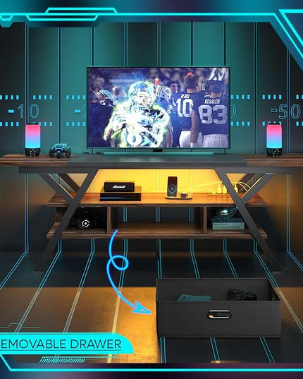 Bestier 70 Inch Gaming Tv Stands for Living Room with Power Outlet for TVs up to 75", Black Entertainment Center with Led Lights for Living Room Bedroom. Walnut - LeafyLoom