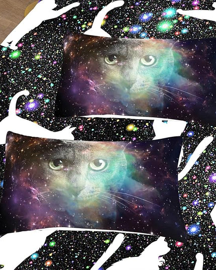 Tailor Shop Cat Comforter Set for Kids Boys Girls Teens Cute Cartoon Cat Galaxy Bedding Sets Black Dreamy Outer Space Twin Size with 1 Comforter 1 Pillow Sham………… - LeafyLoom