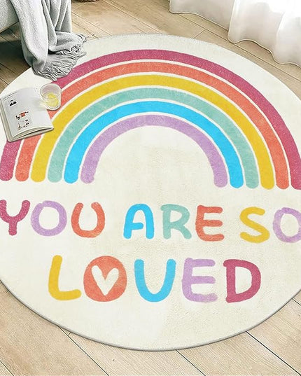 Topotdor Rainbow Round Rug for Girls Bedroom,Colorful Boho Decor Nursery Area Rug,Ultra Soft Machine Washable Kids Play Mat,63" Round - LeafyLoom