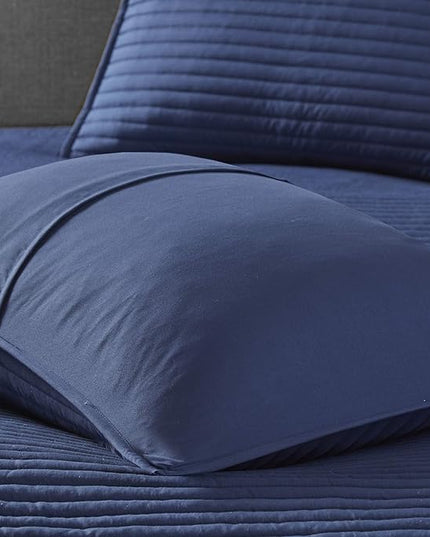 Madison Park Marina Comforter Quilt Combo Set - Modern Luxury Design, All Season Down Alternative Bedding, Matching Shams, Decorative Pillows, King/Cal King(104"x92") Seersucker Blue 8 Piece - LeafyLoom