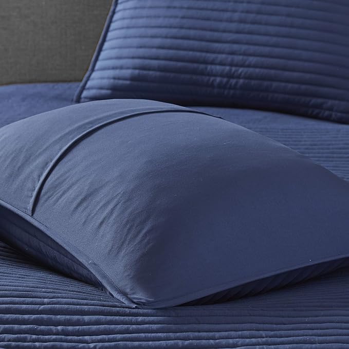 Madison Park Marina Comforter Quilt Combo Set - Modern Luxury Design, All Season Down Alternative Bedding, Matching Shams, Decorative Pillows, King/Cal King(104"x92") Seersucker Blue 8 Piece - LeafyLoom
