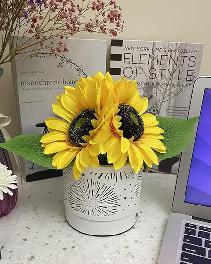 Sunflowers Lamp Touch Lam Artificial LED Sunflower Flowers with Glass Vase Table Lamp Night Light for Home Office Decor House Decorations Gift Idea - Rechargeable (Starry Sky Sunflower) - LeafyLoom