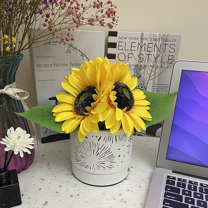 Sunflowers Lamp Touch Lam Artificial LED Sunflower Flowers with Glass Vase Table Lamp Night Light for Home Office Decor House Decorations Gift Idea - Rechargeable (Starry Sky Sunflower) - LeafyLoom