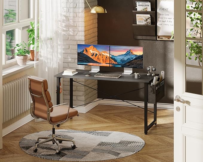ODK Computer Desk Large Office Desk, 48 Inch Gaming Desk with Storage, Modern PC Desk Work Table with Headphone Hook for Home Office, Gray - LeafyLoom