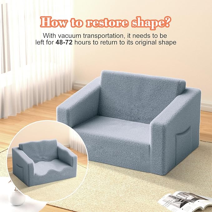Kids Couch,2-in-1 Toddler Chairs for Boys,Kids Sofa with Storage,Comfortable Kids Sofa Bed,Fun Kids Lounge Chair,Toddler Furniture,Kids Playroom,Children'S Gifts (Grey) - LeafyLoom