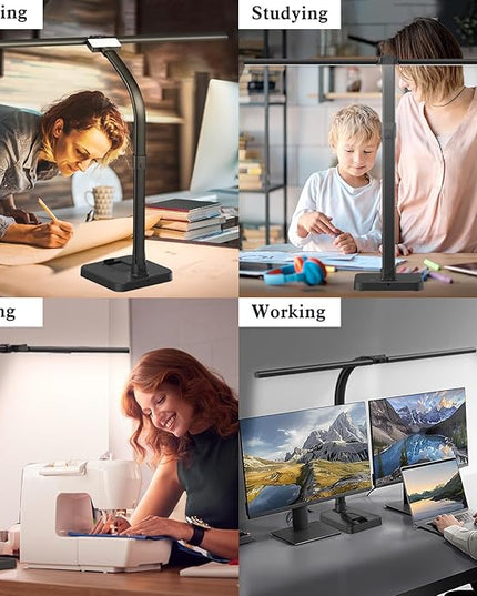 LED Desk Lamp for Home Office, 24W Bright Desk Lamp with Phone Holder Base - 25 Lighting Modes Eye-Caring Desk Light Adjustable Gooseneck Lamp for Workbench Drafting Reading Study - LeafyLoom