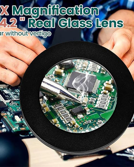 Magnifying Glass with Light and Clamp, 10X Real Glass Magnifier with Light, 3 Color Modes Stepless Dimmable Lighted Magnifying Glass, Magnifying Lamp for Repair Crafts Close Work- Black - LeafyLoom