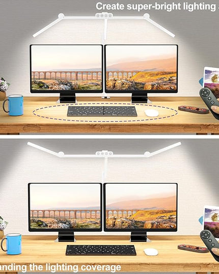 Micomlan Architect Desk Lamp with Clamp, Led Desk Lamp for Home Office with Remote Control, 24W Bright Dimmable Computer Desk Light Atmosphere Lighting Adjustable Table Light for Working Crafting - LeafyLoom