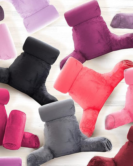 Clara Clark Reading Pillow, Large Back Pillow for Sitting Up in Bed, Memory Foam Back Support Pillow, Reading Pillows for Sitting in Bed Adult, Grey Sit Up Pillow for Bed Chair with Arms and Pockets - LeafyLoom