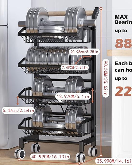 COVAODQ Snack Cart with Wheels 4-Tier Adjustable Fruit Rack Fruit Vegetable Basket Cart Metal Wire Storage Cart Rolling Pantry Utility Kitchen Cart - LeafyLoom