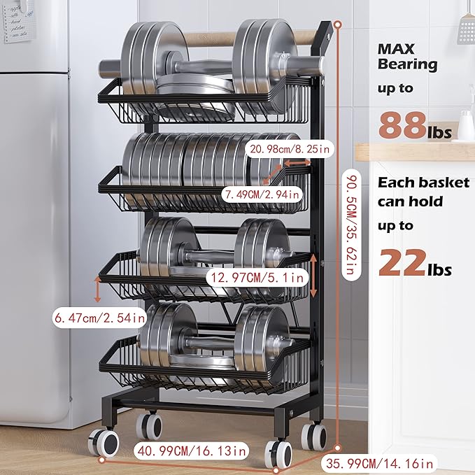 COVAODQ Snack Cart with Wheels 4-Tier Adjustable Fruit Rack Fruit Vegetable Basket Cart Metal Wire Storage Cart Rolling Pantry Utility Kitchen Cart - LeafyLoom