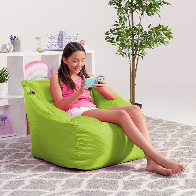 Posh Creations Structured Comfy Seat for Playrooms and Bedrooms, Large Bean Bag Chair, Coronado Chair, Lime - LeafyLoom