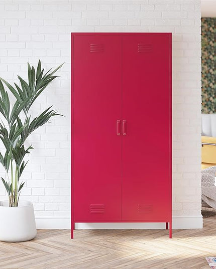 Novogratz Cache 2 Door Tall Metal Locker Style Storage Cabinet, Magenta - LeafyLoom