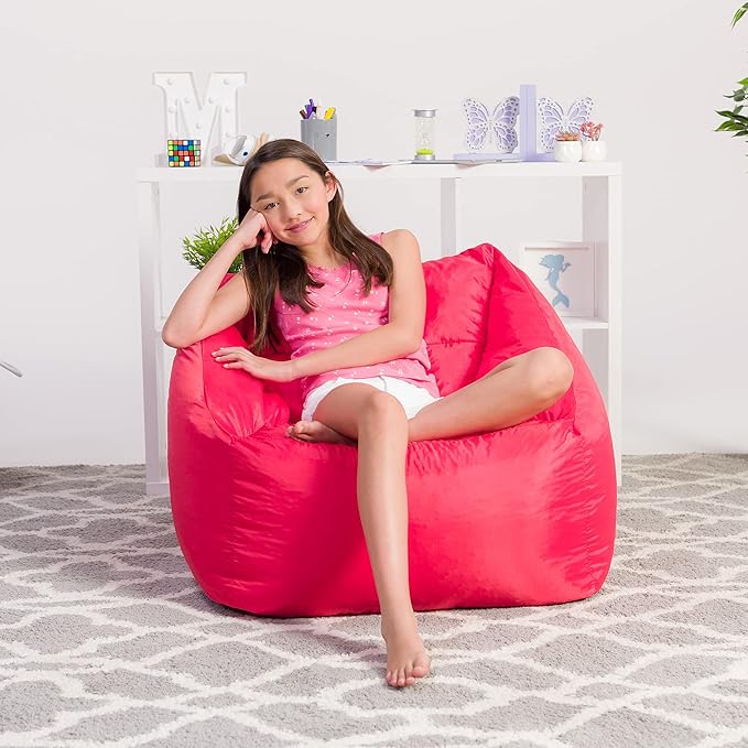 Posh Creations Structured Comfy Seat for Playrooms and Bedrooms, Large Bean Bag Chair, Coronado Chair, Red - LeafyLoom