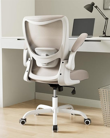 Office Chair, Ergonomic Desk Chair with Adjustable Lumbar Support and Flip up Armrest, Breathable Mesh Computer Chair for Home Office, Khaki - LeafyLoom