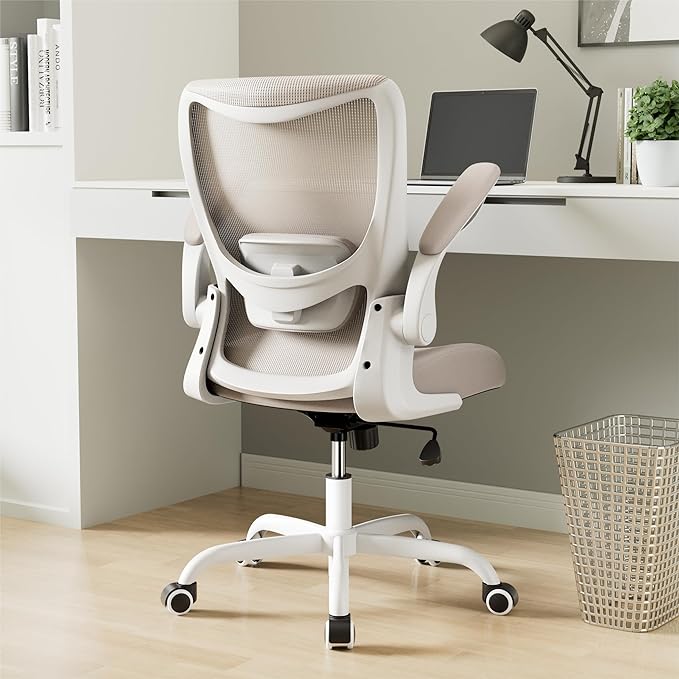 Office Chair, Ergonomic Desk Chair with Adjustable Lumbar Support and Flip up Armrest, Breathable Mesh Computer Chair for Home Office, Khaki - LeafyLoom