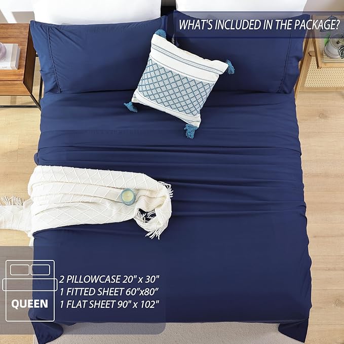 Whitney Home Textile Queen Sheet Set - 4 Piece Soft Breathable Bed Sheets for Queen Size Bed, Deep Pocket Lxuury Brushed Sheets, Hotel Bedding Sheets and Pillowcases, Wrinkle Free Oeko-Tex Sheets - LeafyLoom