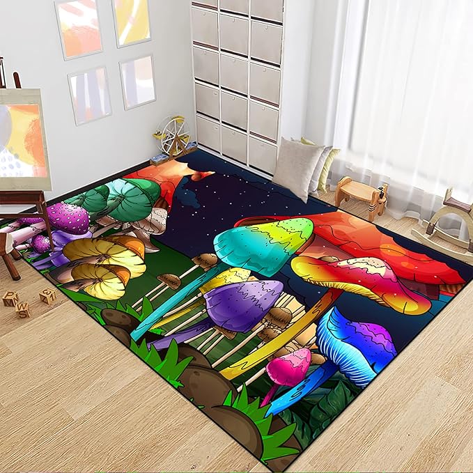 Mushroom Rugs for Bedroom Fantasy Mushroom Prints Rugs for Bedroom Mushroom Area Rugs for Girls Bedroom for Home Dining Living Room Rugs, 3'×4' - LeafyLoom