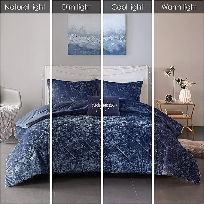Intelligent Design Twin Comforter Set, Velvet Comforter Set , Luxury Diamond Quilting Comforter Set, Fluffy Comforter Bed Set with Decorative Pillowand 1 Sham, 3 Piece Navy, Twin/Twin XL - LeafyLoom