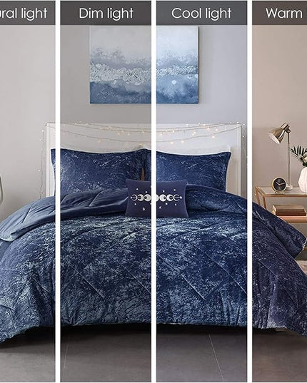 Intelligent Design Queen Comforter Set, Velvet Comforter Set , Luxury Diamond Quilting Comforter Set, Fluffy Comforter Bed Set with Decorative Pillowand 2 Shams, 4 Piece Navy, Full/Queen - LeafyLoom