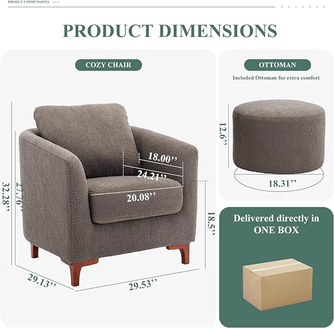 COLAMY H26-Brown-2pcs accent chair with ottoman, Set of 2, Brown - LeafyLoom