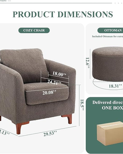 COLAMY H26-Brown Barrel Accent Chair with Ottoman, Set of 1, Brown - LeafyLoom