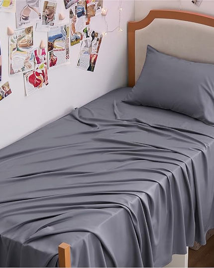 Bedsure Twin XL Sheet Set Dorm Bedding, Cooling Sheets Twin Extra Long Sheets, Rayon Derived from Bamboo, Deep Pocket Up to 16", Hotel Luxury Silky Bedding Sheets & Pillowcases, Dark Grey - LeafyLoom