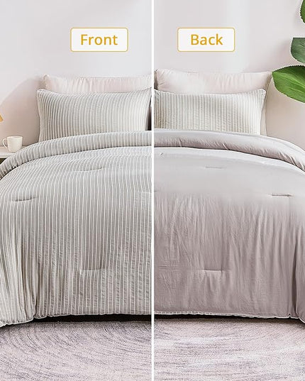 ENCOFT Light Grey King Comforter Set, 3 Piece Soft Microfiber Lightweight Bedding with Comforter, Grey and White Striped Comforter King Bed for All Seasons, with 2 Pillowcases, 104" x 90" - LeafyLoom
