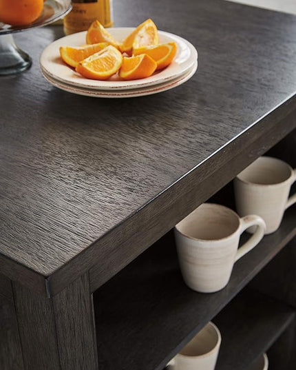 Signature Design by Ashley Caitbrook 25" Counter Height Dining Room Table Set with 2 Saddle Barstools & Storage, Gray - LeafyLoom
