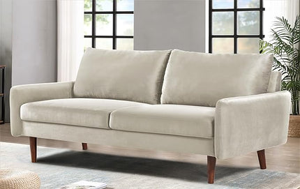 US Pride Furniture Kent Modern Velvet Sofa, Comfortable 3 Seater Couch for Living Rooms and Small Spaces, Ideal Studio Apartment Furniture with Sleek Design, Ivory - LeafyLoom