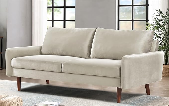 US Pride Furniture Kent Modern Velvet Sofa, Comfortable 3 Seater Couch for Living Rooms and Small Spaces, Ideal Studio Apartment Furniture with Sleek Design, Ivory - LeafyLoom