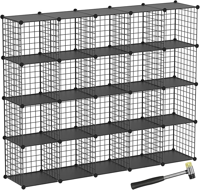 TUMUCUTE Wire Cube Storage Organizer, 20-Cube Metal Storage Shelves Bookshelf, Stackable Modular Closet Organizer for Bedroom Living Room, Office, Storage Shelves - LeafyLoom