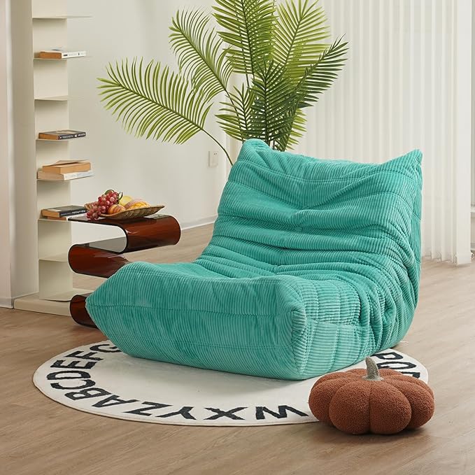 N&V Fireside Chair, Mid Century Armless Floor Sofa, Soft Premium Corduroy Floor Lounge Chair, Foam Sofa Accent Chair for Living Room Bedroom and Office Jade - LeafyLoom