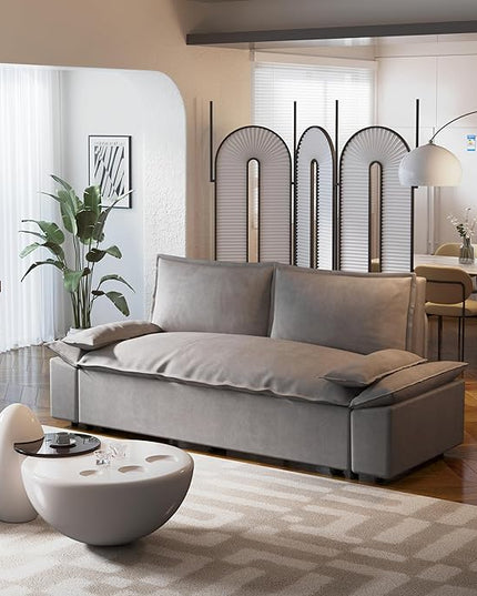 3 in 1 Oversized Love Seat Sofá Convertible Queen Size Sofabed with 2 Lumbar Pillows, Loveseat Sofa W/Pull Out Sleeper Couch Bed for Home,Office,Apartment,RV Living Room, 70.1", Grey - LeafyLoom