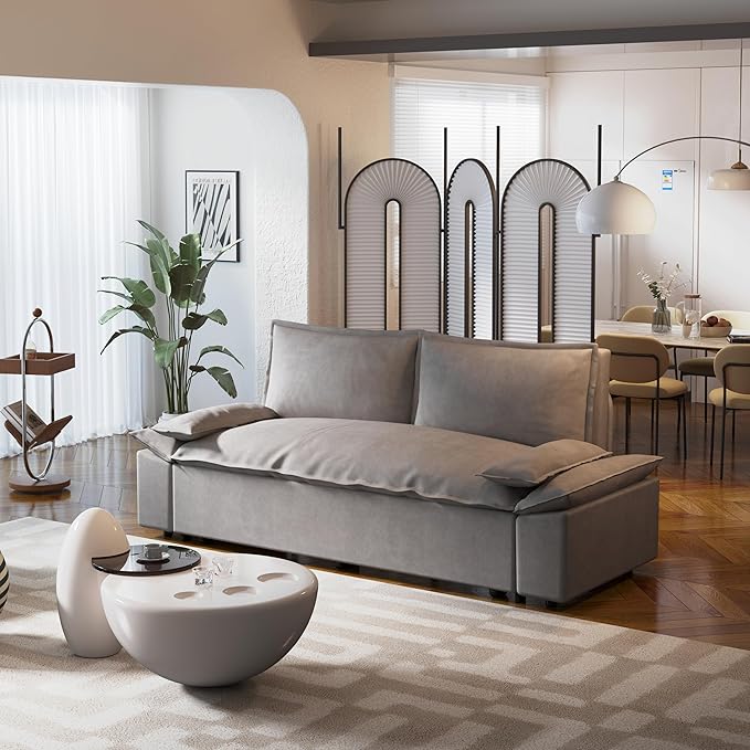 3 in 1 Oversized Love Seat Sofá Convertible Queen Size Sofabed with 2 Lumbar Pillows, Loveseat Sofa W/Pull Out Sleeper Couch Bed for Home,Office,Apartment,RV Living Room, 70.1", Grey - LeafyLoom